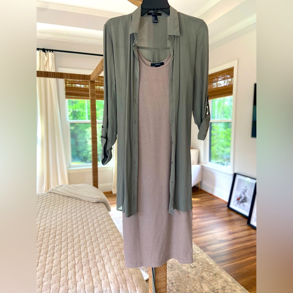 Forever 21 MIDI Bodycon dress with Linen duster